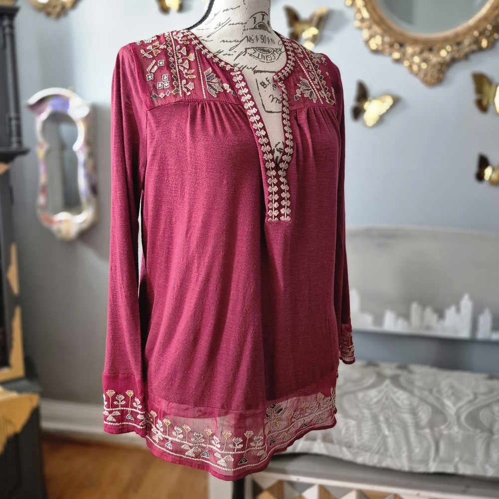 Lucky Brand Burgundy Embroidered Blouse - Picture 4 of 11